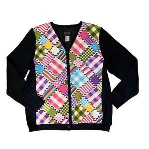 VTG New Koos Of Course M Cardigan Sweater Jacket Silk Black Madras Plaid Pink